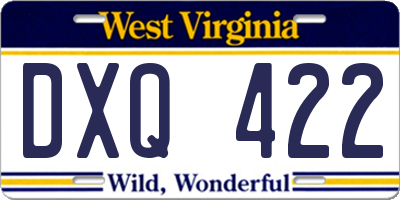 WV license plate DXQ422