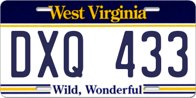 WV license plate DXQ433