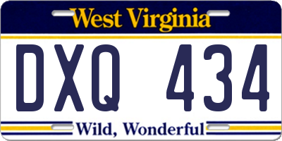 WV license plate DXQ434
