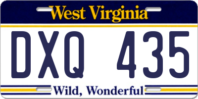 WV license plate DXQ435