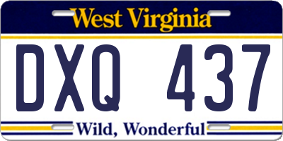 WV license plate DXQ437
