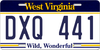 WV license plate DXQ441
