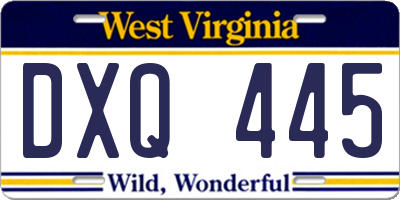 WV license plate DXQ445