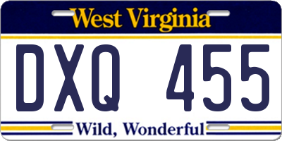 WV license plate DXQ455