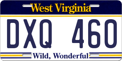 WV license plate DXQ460