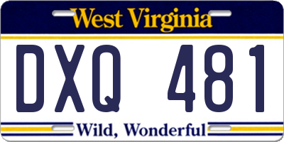 WV license plate DXQ481