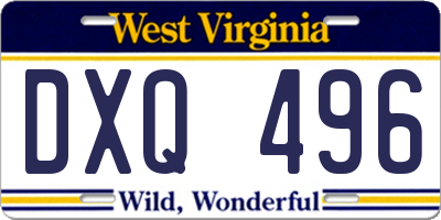 WV license plate DXQ496