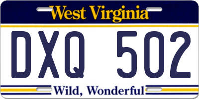WV license plate DXQ502
