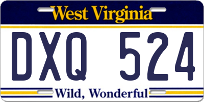 WV license plate DXQ524