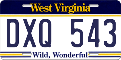 WV license plate DXQ543