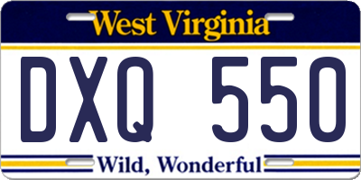 WV license plate DXQ550