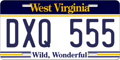WV license plate DXQ555