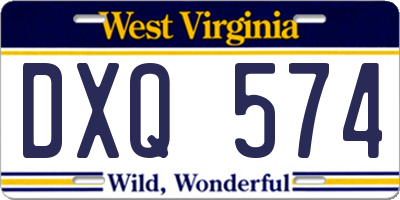 WV license plate DXQ574