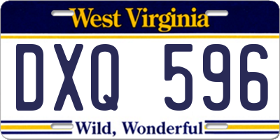 WV license plate DXQ596