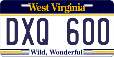 WV license plate DXQ600