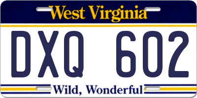 WV license plate DXQ602