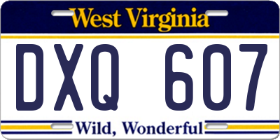WV license plate DXQ607
