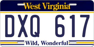 WV license plate DXQ617