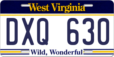 WV license plate DXQ630