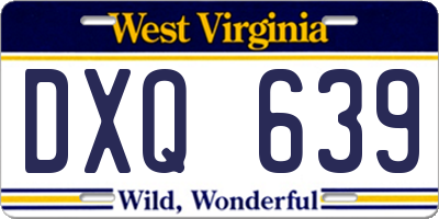 WV license plate DXQ639