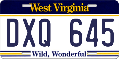WV license plate DXQ645
