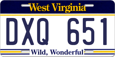 WV license plate DXQ651