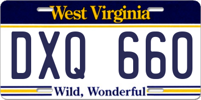 WV license plate DXQ660