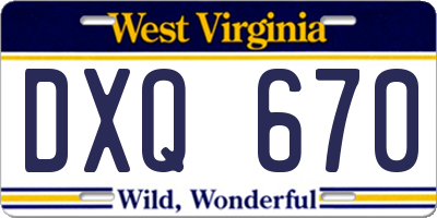 WV license plate DXQ670