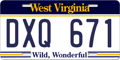 WV license plate DXQ671
