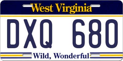 WV license plate DXQ680