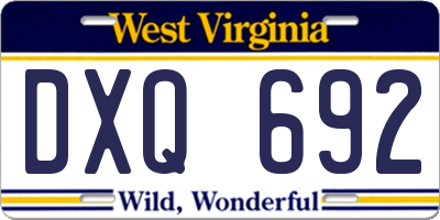 WV license plate DXQ692