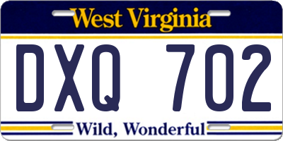 WV license plate DXQ702