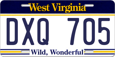 WV license plate DXQ705