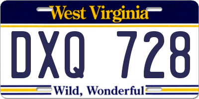 WV license plate DXQ728