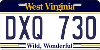 WV license plate DXQ730
