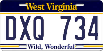 WV license plate DXQ734