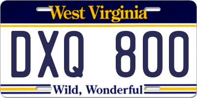 WV license plate DXQ800