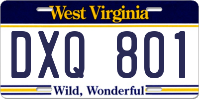 WV license plate DXQ801
