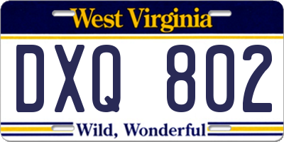 WV license plate DXQ802