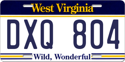 WV license plate DXQ804