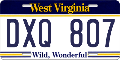 WV license plate DXQ807