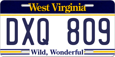 WV license plate DXQ809