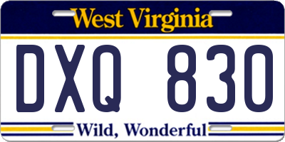 WV license plate DXQ830
