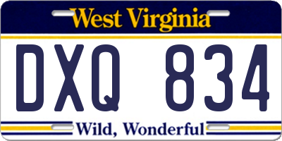 WV license plate DXQ834