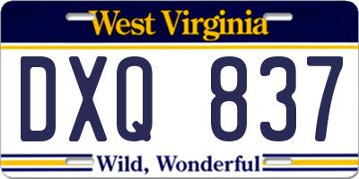 WV license plate DXQ837
