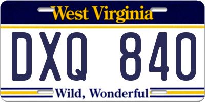 WV license plate DXQ840