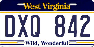 WV license plate DXQ842