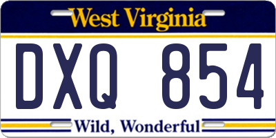 WV license plate DXQ854