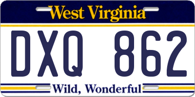 WV license plate DXQ862