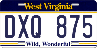 WV license plate DXQ875